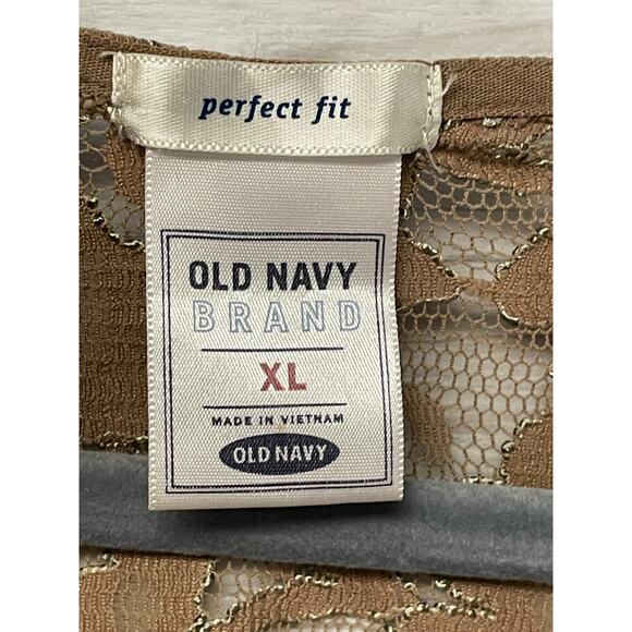 Vintage Old Navy Top Womens‎ XL Brown Lace 3/4 Sleeve V Neck See Through Sheer - Picture 7 of 10